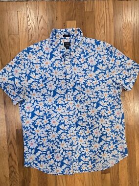 J. Crew Blue Floral Short-Sleeve Button-Up Shirt